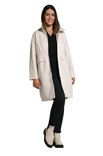 Ulla Popken Damen Mantel, offene Kanten, Stehkragen, weiche Qualität Jacke, Bayshore Beige, 42-44 von Ulla Popken