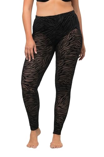 Ulla Popken Damen Mesh-Leggings, Animal Print Groß-Übergröße, Schwarz, 58-60 von Ulla Popken