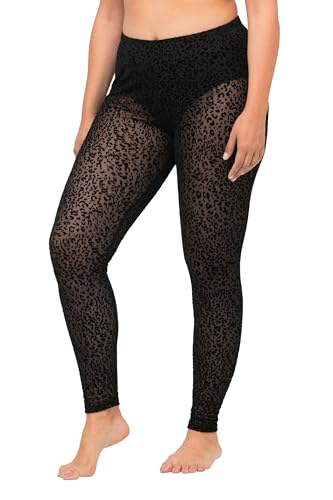 Ulla Popken Damen Mesh-Leggings, Leo Print Groß-Übergröße, Schwarz, 54-56 von Ulla Popken