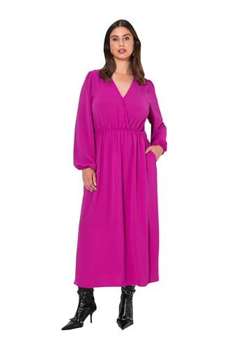 Ulla Popken Damen Midikleid, Wickeloptik, A-Linie, V-Ausschnitt, Langarm Kleid, Beere, 46-48 EU von Ulla Popken