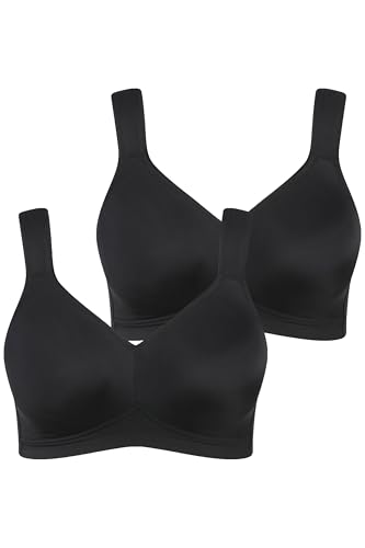 Ulla Popken Damen Mikrofaser-BH, 2er-Pack, Ohne Bügel, Vorgeformte Cups BH, Schwarz, 115B EU von Ulla Popken