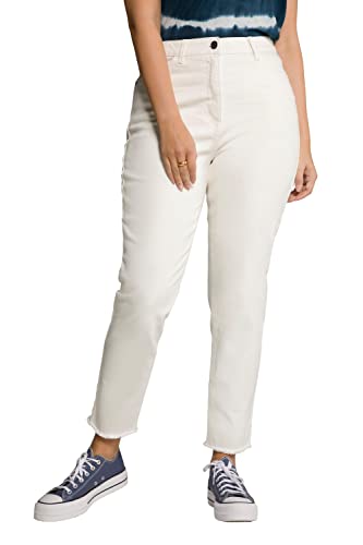 Ulla Popken Damen Mom, Fransensaum, Komfortbund, 5-Pocket-Schnitt Jeans Denim, White Out, 45W / 30L von Ulla Popken