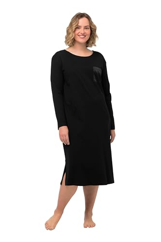 Ulla Popken Damen Nightgown, Satin Pocket Nachthemd, schwarz, 46-48 von Ulla Popken