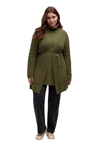 Ulla Popken Damen Open Cardigan in Rib Knit Strickjacken, Moosgrün, 50-52 EU von Ulla Popken