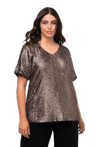 Ulla Popken Damen Paillettenshirt mit angeschittenem Ärmel T-Shirt, Gold matt, 46-48 von Ulla Popken