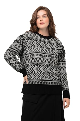 Ulla Popken Damen Patterned with Fringes Pullover, schwarz, 42-44 von Ulla Popken