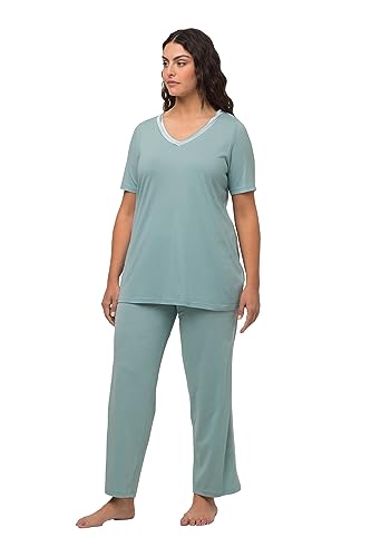 Ulla Popken Damen Pyjama, Satin Trim Pyjamaset, Minze, 46-48 von Ulla Popken