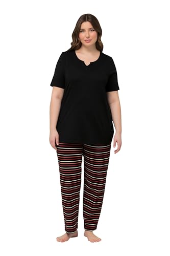Ulla Popken Damen Pyjama, Stripes Pyjamaset, Schwarz, 46-48 von Ulla Popken