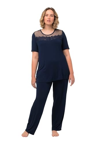 Ulla Popken Damen Pyjama, Viskose, Spitzendetail Schlafanzüge, Nachtblau, 42-44 von Ulla Popken