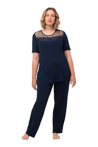 Ulla Popken Damen Pyjama, Viskose, Spitzendetail Schlafanzüge, Nachtblau, 50-52 von Ulla Popken