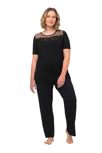 Ulla Popken Damen Pyjama, Viskose, Spitzendetail Schlafanzüge, schwarz, 58-60 von Ulla Popken