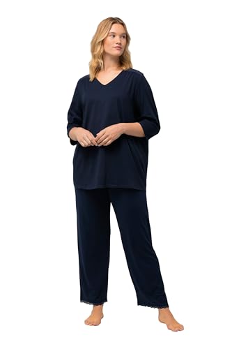 Ulla Popken Damen Pyjama Embroidery Pyjamaset, Nachtblau, 42-44 von Ulla Popken