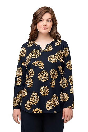 Ulla Popken Damen Pyjama Shirt, 1/1 Sleeve with floralprint Schlafanzüge, Marine, 46-48 von Ulla Popken