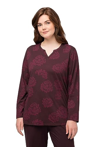 Ulla Popken Damen Pyjama Shirt, 1/1 Sleeve with floralprint Schlafanzüge, Schwarze Kirsche, 46-48 von Ulla Popken