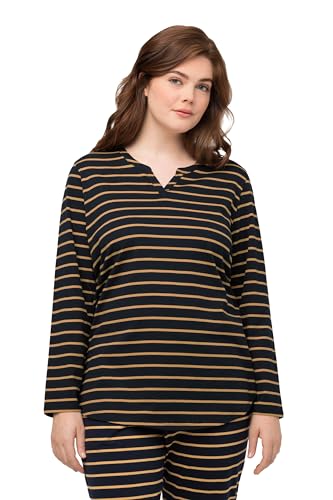 Ulla Popken Damen Pyjama Shirt, 1/1 Sleeve with yarndyed Stripes Schlafanzüge, Marine, 42-44 von Ulla Popken