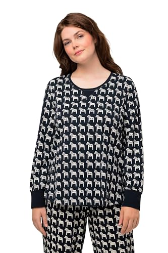 Ulla Popken Damen Pyjama Shirt with Horseprint Allover Pyjamaoberteil, Marine, 46 von Ulla Popken