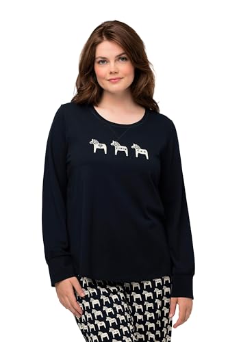 Ulla Popken Damen Pyjama Shirt with Placement Horseprint Pyjamaoberteil, Marine, 42 von Ulla Popken