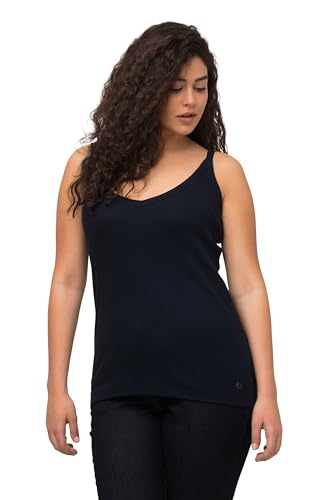 Ulla Popken Damen Ripptop, Slim, V-Ausschnitt, ärmellos, schmale Träger Top, Marine, 50-52 von Ulla Popken