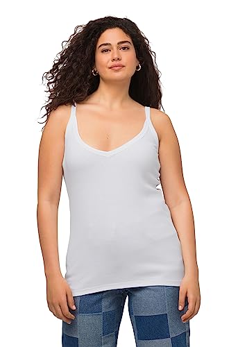 Ulla Popken Damen Ripptop, Slim, V-Ausschnitt, ärmellos, schmale Träger Top, schneeweiß, 54-56 von Ulla Popken