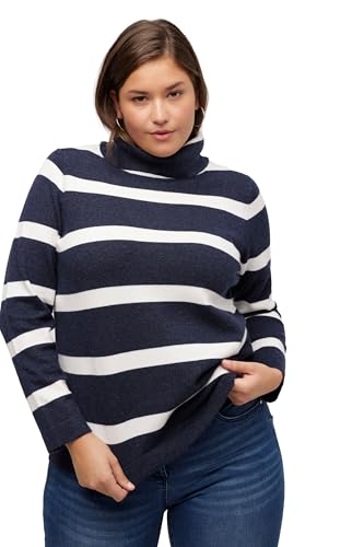 Ulla Popken Damen Rollkragen Pullover, Cropped mit Streifen Pullover, Marine, 46-48 EU von Ulla Popken