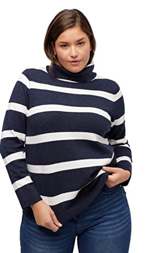 Ulla Popken Damen Rollkragen Pullover, Cropped mit Streifen Pullover, Marine, 46-48 EU von Ulla Popken