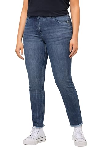 Ulla Popken Damen Sarah, Schriftdruck, High Waist, schmal, Fransen Jeans, Blue Denim, 32W / 32L von Ulla Popken