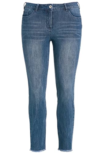 Ulla Popken Damen Sarah, Schriftdruck, High Waist, schmal, Fransen Jeans, Blue Denim, 33W / 32L von Ulla Popken