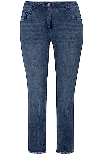 Ulla Popken Damen Sarah, Schriftdruck, High Waist, schmal, Fransen Jeans, Blue Denim, 40W / 32L von Ulla Popken