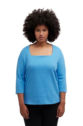 Ulla Popken Damen Shirt, Quernaht, Classic, Carrée-Ausschnitt, 3/4-Arm Sweatshirt, Stahlblau, 58-60 von Ulla Popken