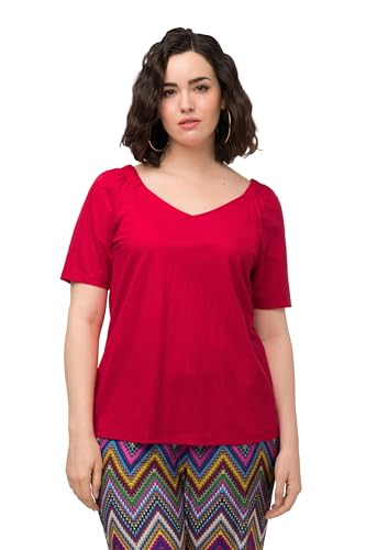 Ulla Popken Damen Shirtbluse, Kräuselungen, V-Ausschnitt, Halbarm T-Shirts, Lychee, 50-52 von Ulla Popken