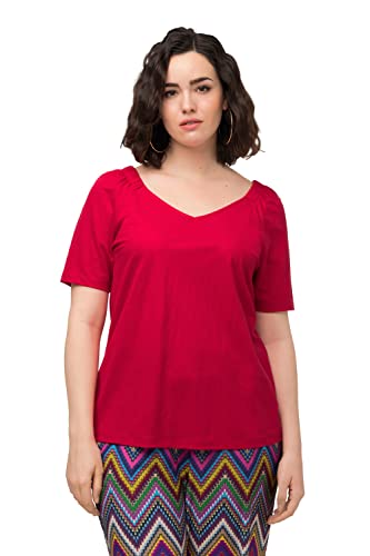 Ulla Popken Damen Shirtbluse, Kräuselungen, V-Ausschnitt, Halbarm T-Shirts, Lychee, 62-64 von Ulla Popken