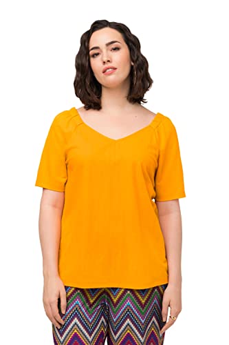 Ulla Popken Damen Shirtbluse, Kräuselungen, V-Ausschnitt, Halbarm T-Shirts, Mandarine, 52-54 von Ulla Popken