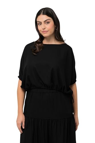 Ulla Popken Damen Short Blouse with Linen Bluse, Schwarz, 46-48 von Ulla Popken