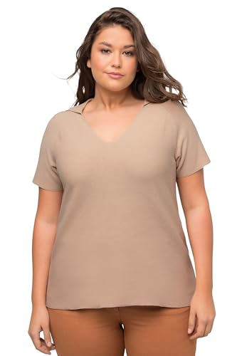 Ulla Popken Damen Short Sleeve with Polo-Collar Pullover, Beige, 42-44 von Ulla Popken