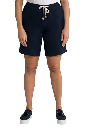 Ulla Popken Damen Shorts, Bubble-Struktur, gerades Bein, Elastikbund Hose, schwarz, 38W / 32L von Ulla Popken