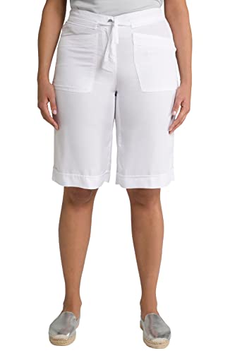 Ulla Popken Damen Shorts, weites, gerades Bein, Komfortbund, Lyocell Hose, weiß, 38W / 32L von Ulla Popken