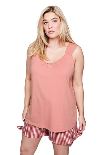 Ulla Popken Damen Shorty, kurzer Zweiteiler, Uni Top, Karo Shorts Pyjamaset, rosa, 46-48 von Ulla Popken