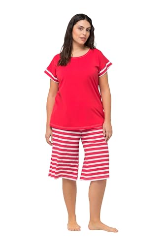 Ulla Popken Damen Shorty Stripes Pyjama, Neon Rot, 50-52 von Ulla Popken