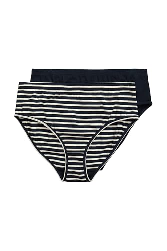Ulla Popken Damen Slip, 2er-Pack, Ringel/Uni, Biobaumwolle Unterwäsche, Marine, 50-52 EU von Ulla Popken