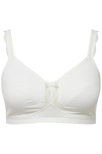 Ulla Popken Damen Soft-Bra, Wireless, Cotton & Lace BH, Schneeweiß, 100E von Ulla Popken