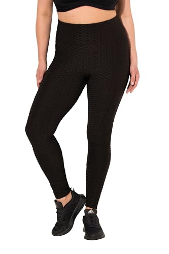 Ulla Popken Damen Sportleggings, Struktur, High Waist, breiter Elastikbund Leggings, schwarz, 62-64 von Ulla Popken