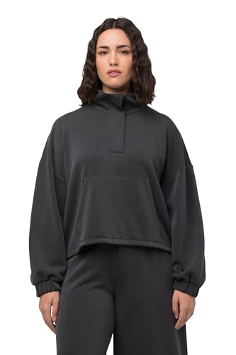 Ulla Popken Damen Stehkragen und verdecktem Reißverschluß Sweatshirt, asphaltgrau, 54-56 von Ulla Popken