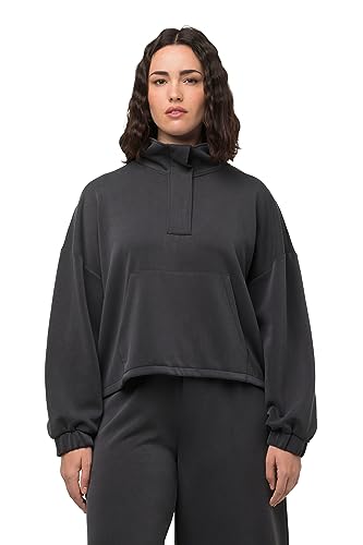 Ulla Popken Damen Stehkragen und verdecktem Reißverschluß Sweatshirt, asphaltgrau, 54-56 von Ulla Popken