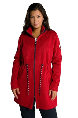 Ulla Popken Damen Strickfleece, Lange Form, Stehkragen, 2-Wege-Zipper Jacke, Riot Red, 46/48 von Ulla Popken