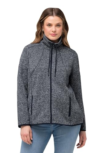 Ulla Popken Damen Strickfleece Jacke mit Rautenmuster Sweatjacke, Marine, 62-64 von Ulla Popken