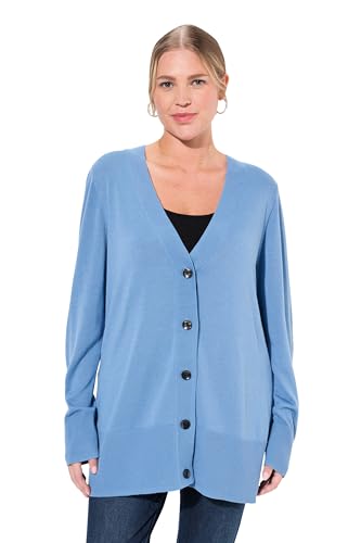 Ulla Popken Damen Strickjacke, V-Ausschnitt, Knopfleiste, Feinstrick Pullover, Helle Kornblume, 54-56 EU von Ulla Popken