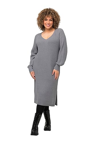 Ulla Popken Damen Strickkleid, V-Neck Kleider, grau Melange, 58-60 von Ulla Popken