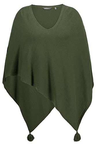 Ulla Popken Damen Strickponcho mit Quasten Pullover, Olivegrün, Einheitsgröße Große Größen EU von Ulla Popken