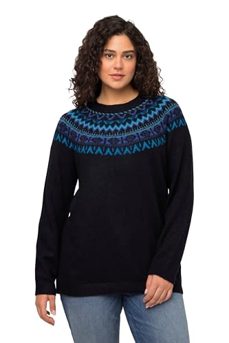 Ulla Popken Damen Strickpullover mit Norwegermuster Pullover, Nachtblau, 58-60 von Ulla Popken