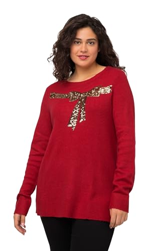 Ulla Popken Damen Strickpullover mit Schleife aus Pailletten Pullover, Salsa, 46-48 von Ulla Popken